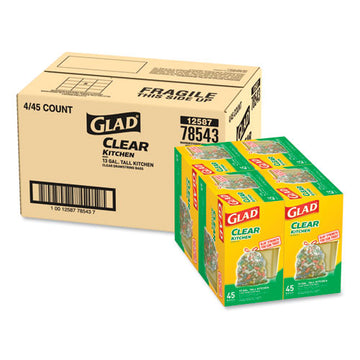 Glad® Recycling Tall Kitchen Drawstring Trash Bags, 13 Gal, 0.9 Mil, 24" X 27.38", Clear, 180-carton freeshipping - TVN Wholesale